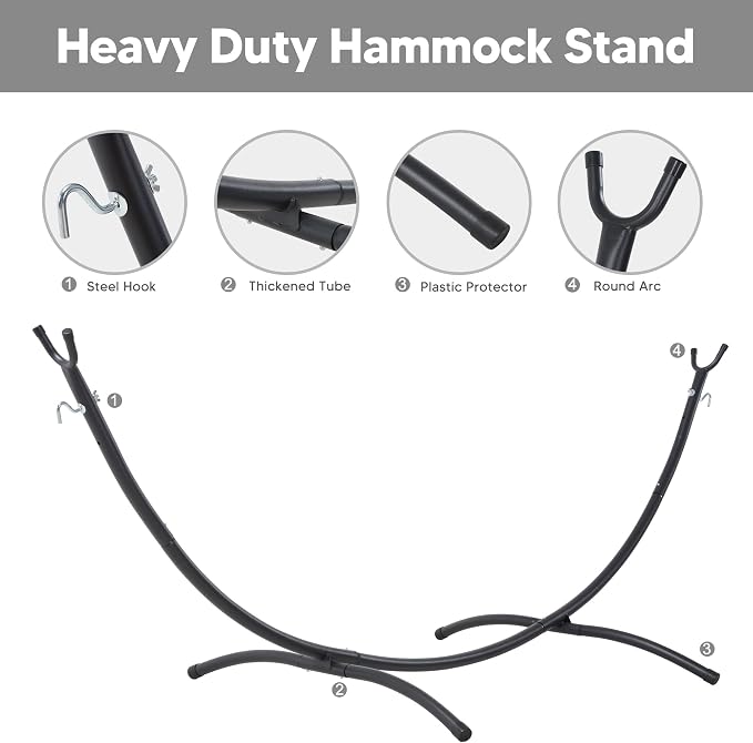 SUNCREAT Hammocks Standing Patio Hammock, Portable Hammock with Stand Foldable, Dark Gray