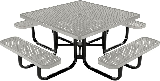 COATEDOUTDOORFURNITURE Heavy-Duty Portable Outdoor Kids Table with Umbrella Hole, Punched Steel Kids Picnic Table, Commercial-Grade, Made in America (46 in, Square, Childrens, Textured Grey)