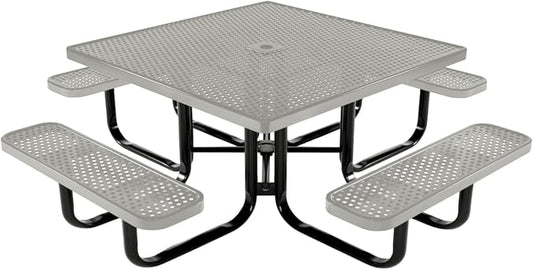 COATEDOUTDOORFURNITURE Heavy-Duty Portable Outdoor Kids Table with Umbrella Hole, Punched Steel Kids Picnic Table, Commercial-Grade, Made in America (46 in, Square, Childrens, Gray)