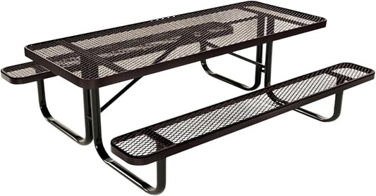 COATEDOUTDOORFURNITURE Heavy-Duty Portable Outdoor Kids Table, Expanded Metal Kids Picnic Table, Commercial-Grade Picnic Table, Made in America (6ft Rectangular, Childrens, Brown)