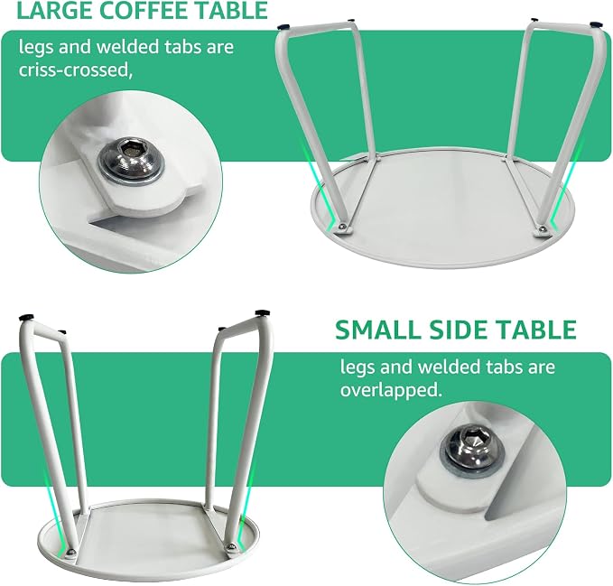 Meluvici Patio Outdoor Coffee Table Set of 2, Weather Resistant Steel Round End Tables, Outdoor Nesting Table for Patio, Balcony, Bistro and Indoor, Black (White)