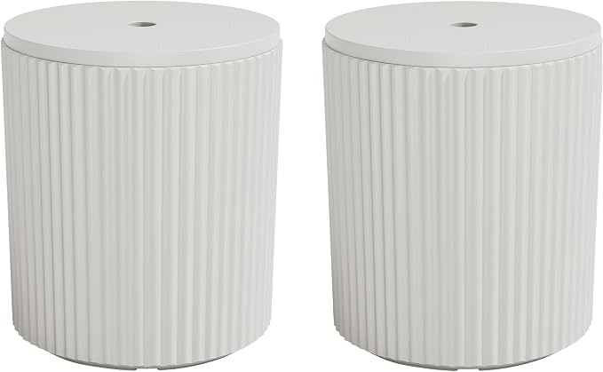 SERWALL Round Outdoor Umbrella Side Table Set of 2 - Outdoor Patio Table with Umbrella Hole for Porch/Patio/Poolside, Beige