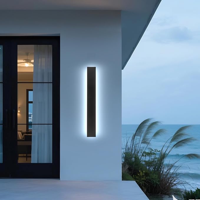 47.2in Outdoor Wall Light Exterior,AioTio Black Long LED Outdoor Wall Light Fixtures Wall Mount,Upgraded 4.72in Wide Dimmable IP65 Waterproof Modern Porch Lights Wall Sconce for Garage,Courtyard,Patio