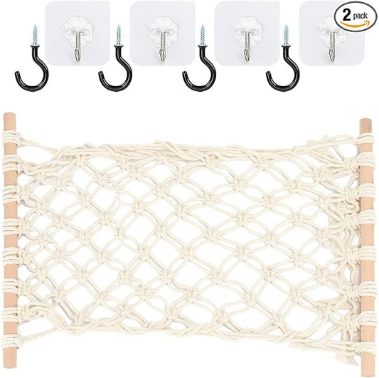 2 Pack Hanging Fruit Hammock Under Cabinet Hanging Basket Includes Hooks - Macrame Bohemian Hanging Banana Vegetable Hammocks Kitchen Storage Counter Space Saving Decoration at Home, Boat, Rv(Style B)