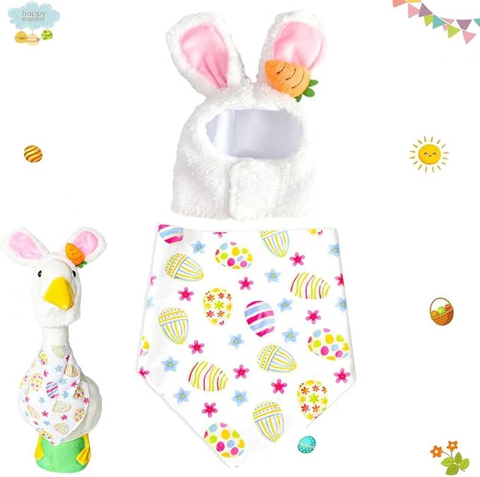 Easter Bunny Outfit for Porch Goose - Spring Costume with Adjustable Hat & Colorful Scarf, Cute Easter Basket Stuffers for 23" or 17" Lawn Statue Decor