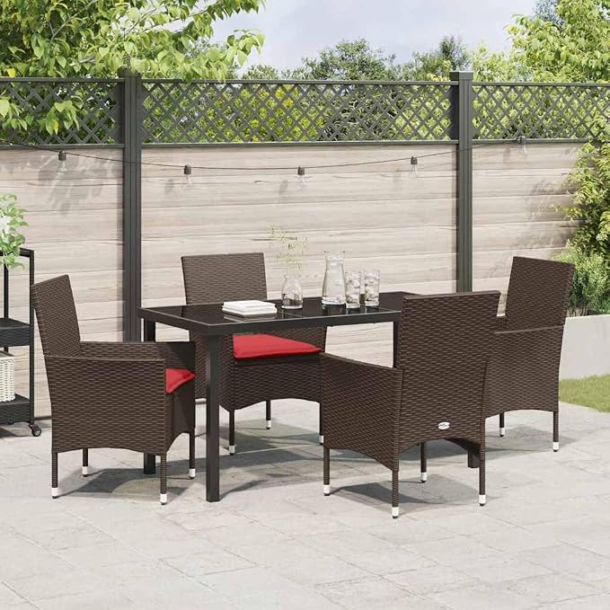 5 Piece Outdoor Dining Set, PE Rattan Patio Table and 4 Chairs with Comfortable Seat Cushions, Weather Resistant Garden Furniture for Deck Backyard