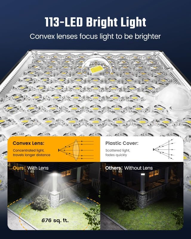 SUPERDANNY Solar Outside Lights with 113 Bright LEDs 7000K, Motion Sensor Outdoor Flood Lights Dusk to Dawn with 16ft Cable IP65 Waterproof, Security Light for Garden Barn Porch 2 Pack