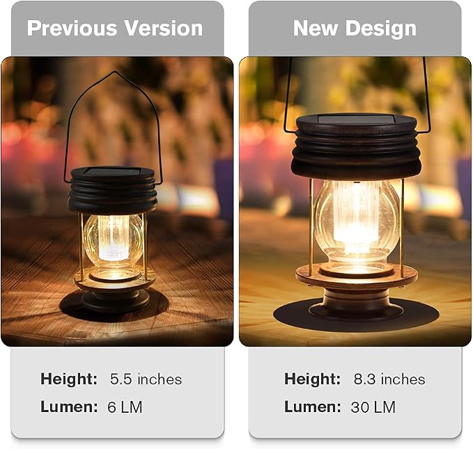 Solar Lanterns Outdoor Patio Decor, 2 Pack Large Hanging Solar Lights Waterproof, 30LM Bright Retro Decorative Table Lamps with Warm Glow for Porch, Yard, Garden, Pathway & Backyard Decoration