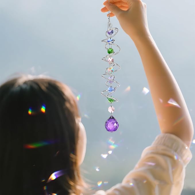 5 Pack Crystal Gazing Ball Spiral Wind Spinner Garden Decor | Crystal Suncatcher Wind Spinner with Spiral Tail Gazing Ball Hanging for Indoor Outdoor Garden Patio Yard Home Decor