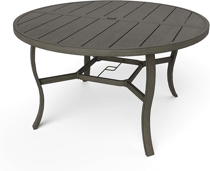 HAPPATIO Round Outdoor Dining Table, 52-inch Aluminum Patio Table with Umbrella Hole, All-Weather Aluminum Frame for Deck Lawn Garden Backyard Balcony Deck,