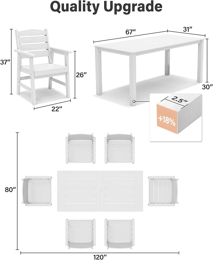 YEFU HIPS Outdoor Dining Chairs: All-Weather Outdoor Chairs Set of 6 with Wide Seat and Armrests - Easy Assembly Patio Dining Chair Modern Outside Furniture for Family with Deck 350lbs Capacity White