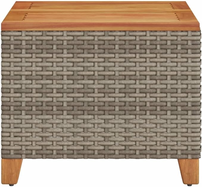 Outdoor Side Table, Square Garden Table with Synthetic Poly Rattan, Compact 17.7 x 17.7 x 14.6 Inch Patio End Table for Balcony, Terrace, and Indoor Use, Gray and Brown