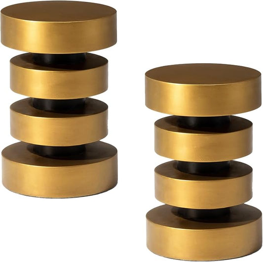 Glitzhome Modern Indoor Outdoor Side Table 18" H, MGO Antique Gold Side Table, Unique Floating Disks Round End Table, Decorative Accent Stool for Garden Outdoor Living Room Bedroom Sofa Home Decor