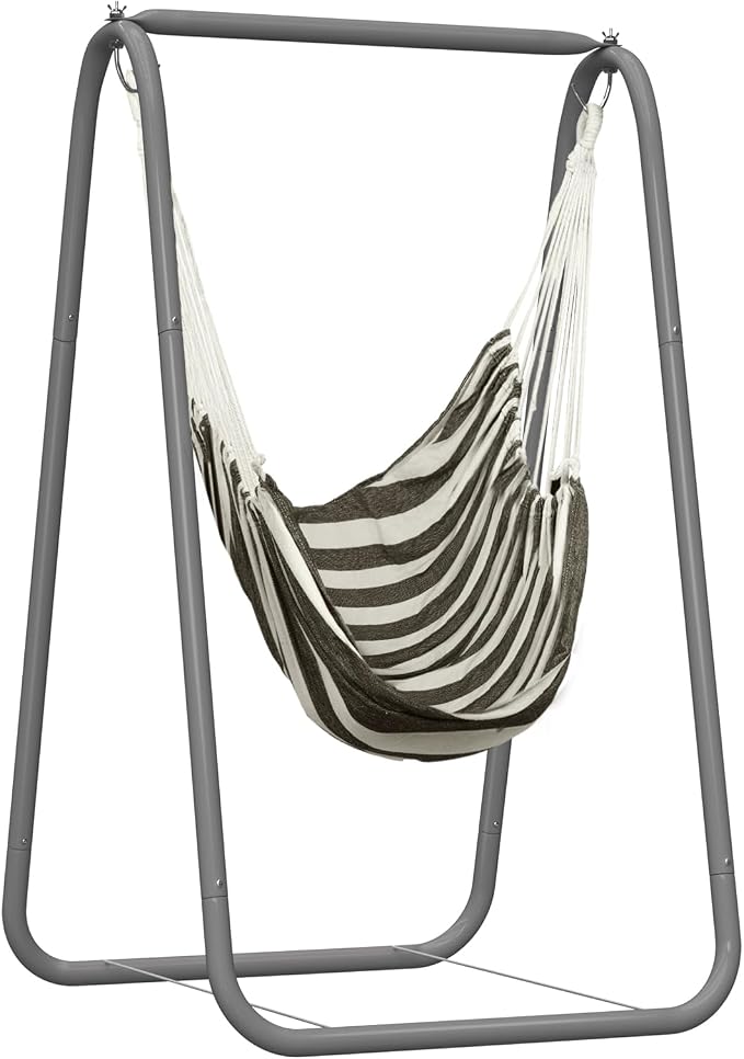 Swing Stand for Garden, Heavy-Duty Hammock Chair with Stand for Indoor Outdoor Patio Yard, Max Load 220lbs Grey Hammock Stand Without Pillow
