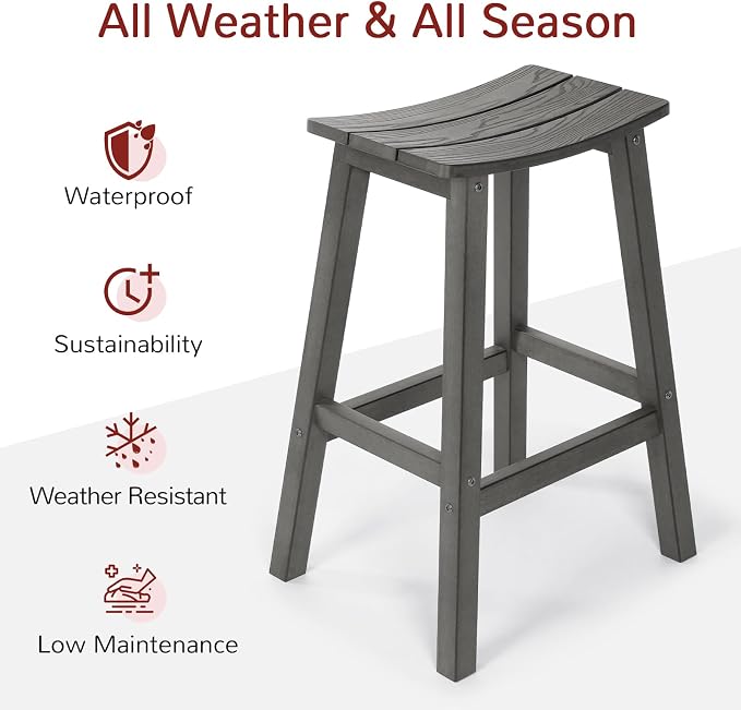 Stoog All-Weather Bar Stools Set of 2, 28" Outdoor Barstools, Never Rot or Fade, Low Maintenance HIPS Furniture for Bar, Kitchen Counter, Deck & Patio, Grey