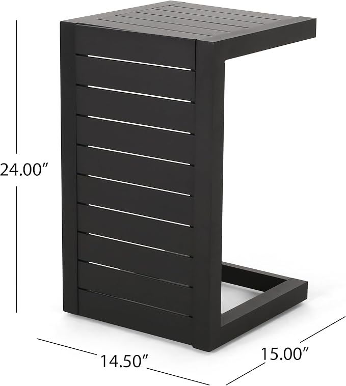 24" H Aluminium Black Patio Side Table, Small C-Shaped Outdoor Sofa Table,Coffee Table for Patio, Garden,Balcon,Black