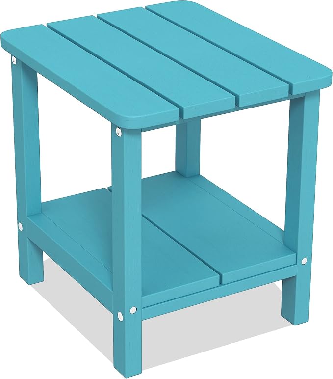 HOMREST Outdoor Side Table, Double Adirondack Rectangular End Table, Poly Lumber Outdoor Side Tables for Patio, Backyard,Pool, Indoor Outdoor Companion
