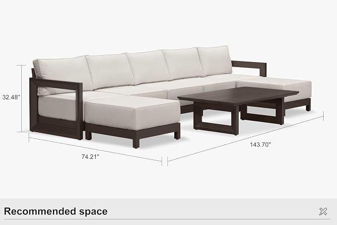 PURPLE LEAF Patio Furniture Set U-Shaped Outdoor Couch with 9.6" Thick Cushion and Soft Pillows 8 Piece Outdoor Sectional Sofas with Table Modern Outdoor Conversation Sets for Yard Porch Deck, Bronze