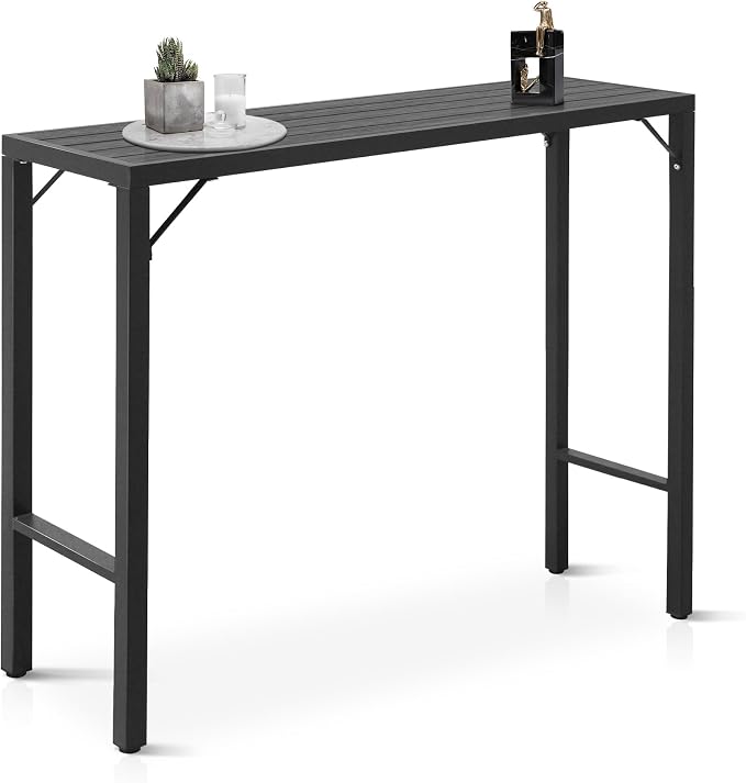 Outdoor Bar Table, 47” Patio Bar Height Table, Bar Counter Pub Dining Table with Waterproof Top for Balcony，Garden, Yard, Poolside (Black)