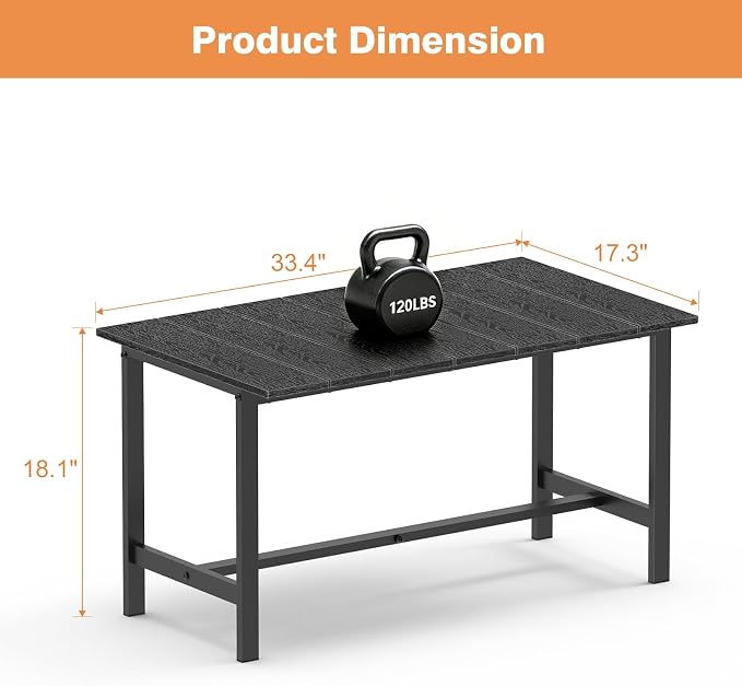 mapleway 33" Outdoor Coffee Table for Patio, Heavy Duty Metal Frame with Wood Slat Top, Weather Resistant Outside Table for Garden Deck Balcony Porch, Easy Assembly, Black