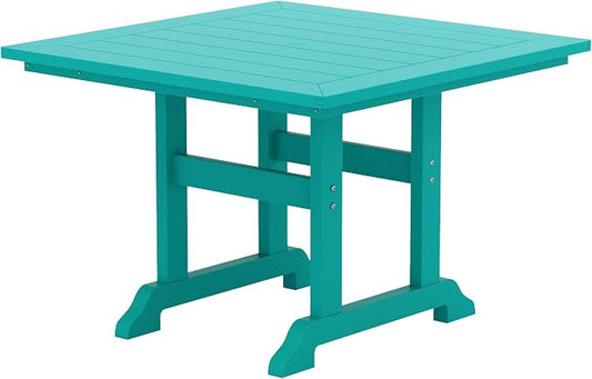 WestinTrends Malibu Outdoor Dining Table, All Weather Poly Lumber Adirondack 43" Trestle Square Patio Table with Umbrella Hole, Turquoise