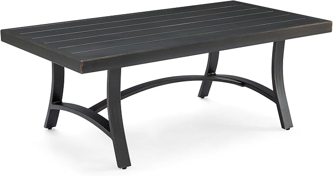 Ulax furniture Outdoor Coffee Table, Rectangle Aluminum Slat Table, Brown