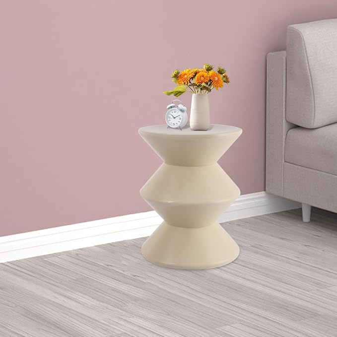Funky Side Table Trendy Side Table Funky Sofa Stool Small Night Stand for Couch Sofa, White Outdoor Side Tables Boho Decor End Table for Coffee Patio (White)