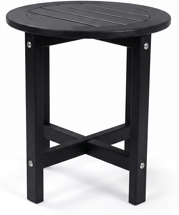 GDFStudio HDPE Outdoor Side Table, Small Patio End Table, All-Weather Round Accent Table for Porch Balcony Deck Poolside, Black