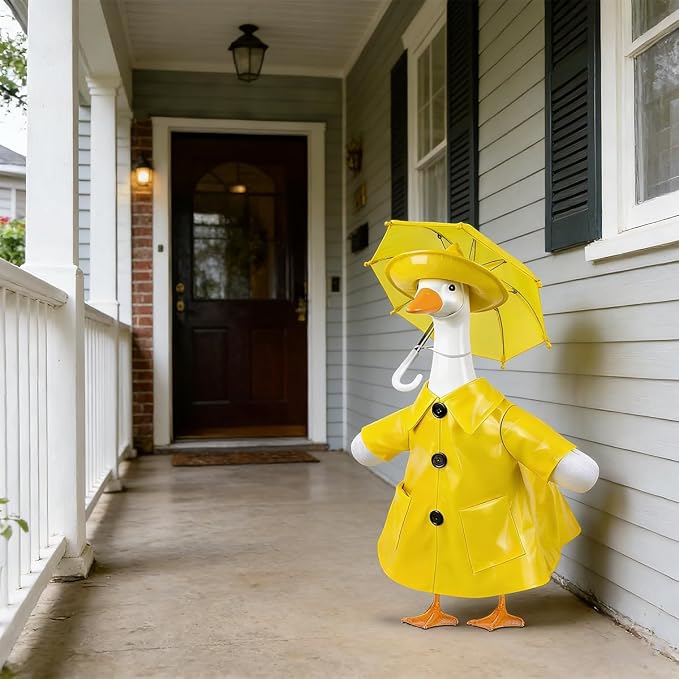 Raincoat Porch Goose Outfits,Spring Summer Lawn Goose Statue Raincoat Clothes,Fits 23" Geese Statue, for Summer Outdoor Patio Yard Lawn Garden Decoration (﻿Raincoat-Yellow)