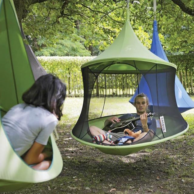 Vivere Polyester Canvas Cacoon Reto Multi Person Hanging Pod - Includes Hanging Rope and Carabiner - 440 lb Weight Capacity (Green)