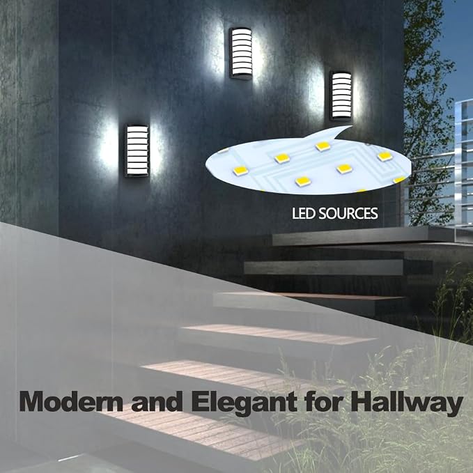 Modern Outdoor Wall Sconce Lights,LED Exterior Wall Light Fixtures,6000k Cool White Wall Mounted LED Lamps,Black Porch&Patio Light for House,IP65 Waterproof for Hallway Stairs Gardens(6000k)