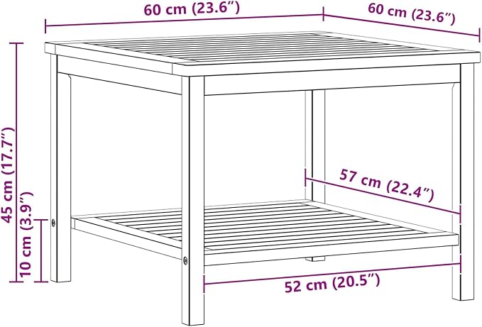 Solid Acacia Wood Side Table, 23.6 x 23.6 x 17.7 Inch End Table with Storage Shelf for Patio Garden Living Room, Indoor Outdoor Accent Table