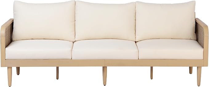 Christopher Knight Home Edward 5 Piece Patio Furniture Set with 3-Seater Sofas, Club Chairs and Coffee Table, Outdoor Acacia Wood Conversation Set, Patio Sofa Set for 8, Light Teak+Light Brown+Cream