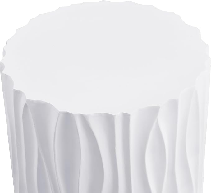 Modern White Outdoor MGO Side Coffee Table with Wavy Fluted Design 15.75" Round, 21.97" H, Assembly-Free for Patio, Garden, or Balcony White