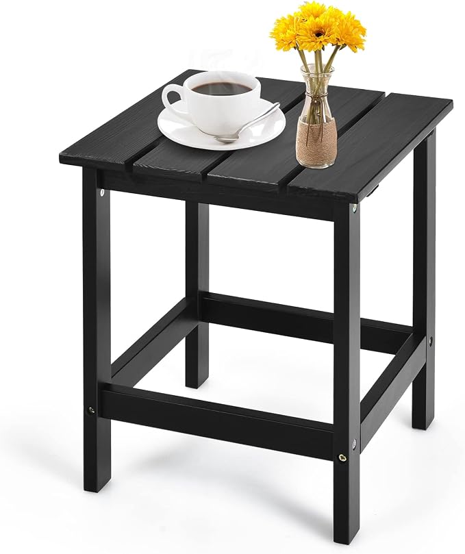 Tangkula Square Outdoor Side Table, Adirondack Table, Outdoor Indoor Chairside End Tables, Weather Resistant, Patio Side Table for Lawn Garden Balcony Backyard Living Room (2, Black-Square)