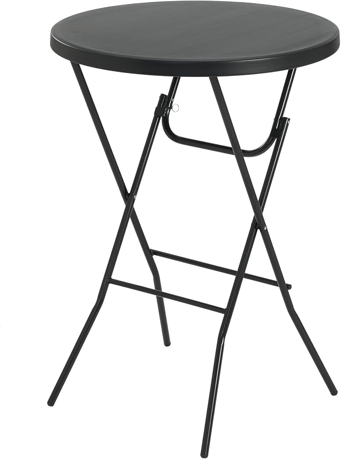 Real Relax 32 in Plastic Folding Round Table Bar Height, HDPE Matrial and 350LB Weight Capacity,High Top Table for Outdoor Party, Cafes,Backyard,Dining Room,Wedding Event,1 Pack, Black