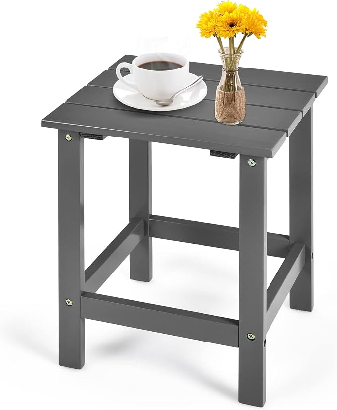 Tangkula Square Outdoor Side Table, Adirondack Table, Outdoor Indoor Chairside End Tables, Weather Resistant, Patio Side Table for Lawn Garden Balcony Backyard Living Room (1, Grey-Square)