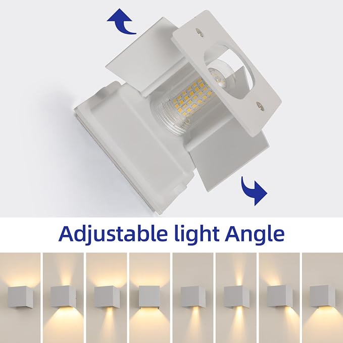 2 Pack Outdoor Wall Lights Exterior/Interior Wall Sconces Up and Down Lights IP65 Waterproof G9 Base Socket Modern Outdoor Lighting Square Aluminum White 3000K Warm Lights, Adjustable Light Angle