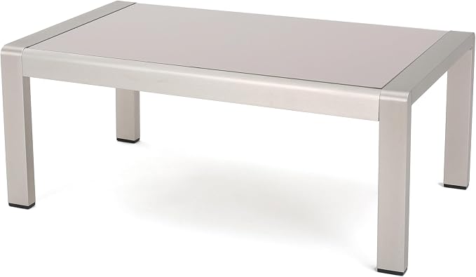 Christopher Knight Home Crested Bay Aluminum Patio Chat Set, 5-Pcs Set, Khaki / Silver