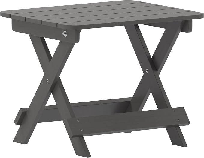 Flash Furniture Halifax Outdoor Folding Side Table, Portable All-Weather HDPE Adirondack Side Table, Gray