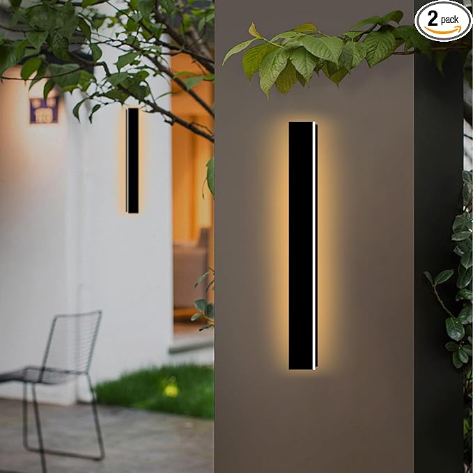 24 Inch Long Outdoor Wall Lights 2 Pack, 3000K Modern Outdoor Wall Sconce, LED IP65 Waterproof Linear Sconces, Wall Mount Exterior Light Fixtures for House, Garage, Porch, Patio