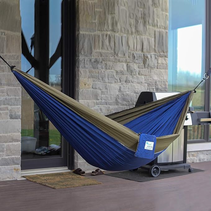 Vivere Parachute Nylon Double Hammock, Navy/Olive
