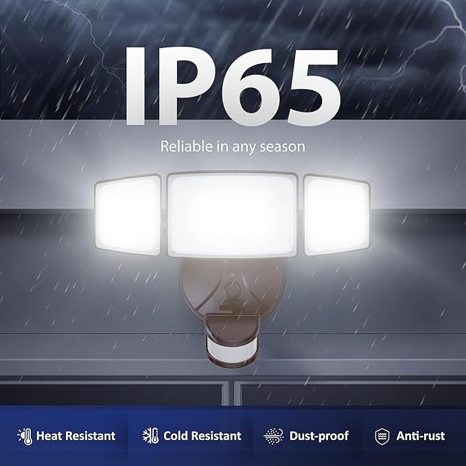 Onforu 75W LED Flood Light Motion Sensor Outdoor, 7000lm Dusk to Dawn Flood Light, Security Light with Three Head, IP65 Waterproof Exterior Floodlight, 6500k Wall Light for Entryway Stairs Yard Garage