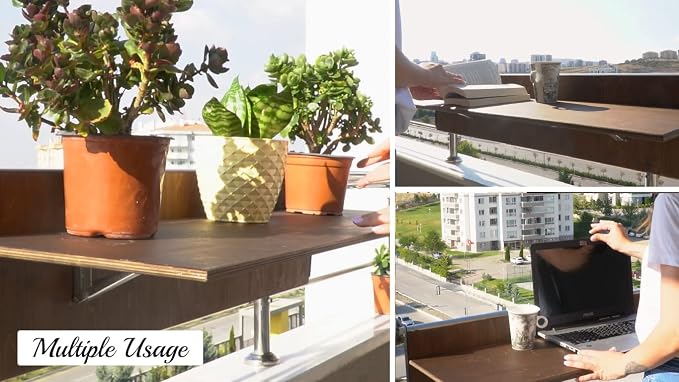 Balcony Bar Table for Railings, Outdoor Folding Deck Rail Table for Patio, Balcony Hanging Desk for Many Railings Compatible, Wooden Bar Serving Table for Porch (Black, S: 24 x 11.8 inches)