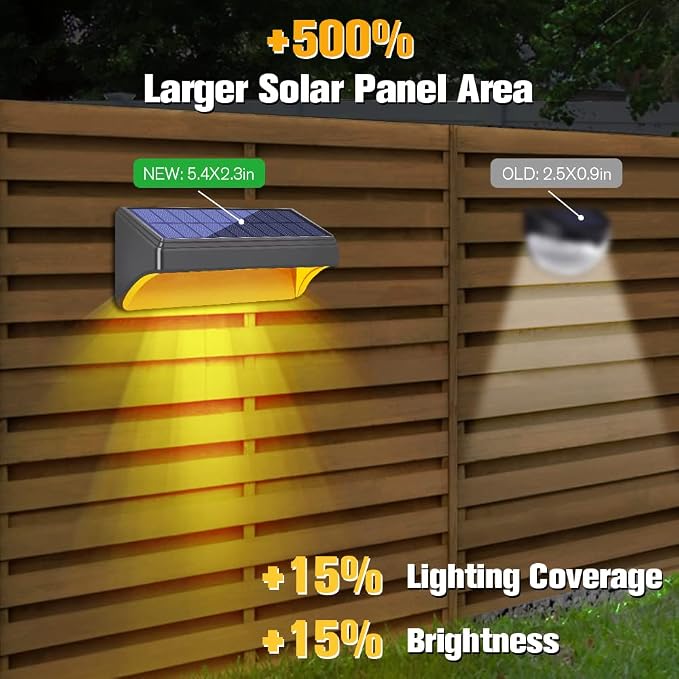 Bridika Solar Fence Lights - Outdoor Waterproof Warm White & Daylight White LED Solar Lights for Backyard, Deck, Stair Handrail and Wall (8 Packs, Plus Size)