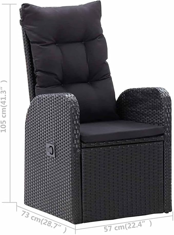Afuera Living 9-Piece Patio Dining Set, Solid Acacia Wood Table and PE Rattan Chairs, Adjustable Armrests, Black Finish, Oiled Modern Outdoor Furniture, Comfortable Cushions, Garden Seating for 8