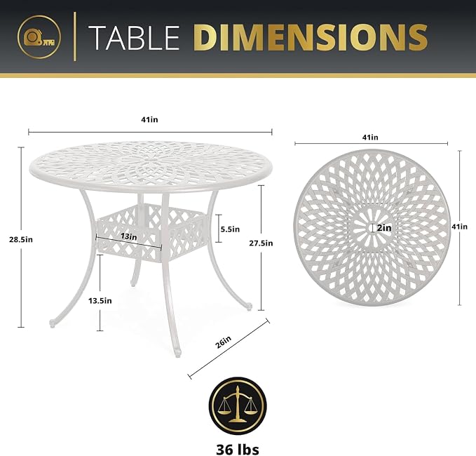 41-Inch Outdoor Dining Table, Cast Aluminum Patio Furniture, Round Table,Outdoor All-Weather Cast Aluminum Dining Furniture,Patio Furniture Patio Furniture Outdoor Table