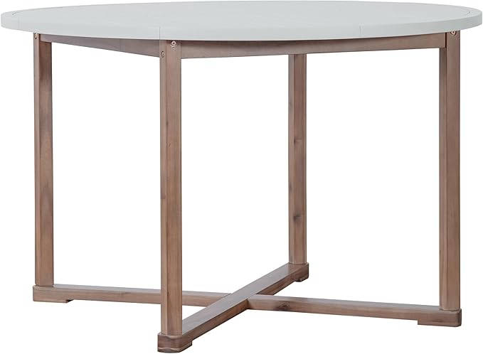 Merax 5-Piece Outdoor Dining Set for 4 People, Weather-Resistant Sturdy Acacia Wood Furniture Sets, 47.2" Round Dining Table, for Patios Garden Poolside Lawn, Light Gray Tabletop+Light Brown Chair