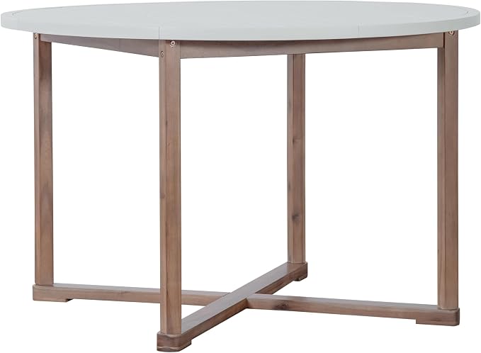 SOFTSEA 5-Piece Patio Dining Set, Acacia Wood Outdoor Table & Chairs, All-Weather Patio Round Dining Set for Garden, Deck, Poolside, Light Gray