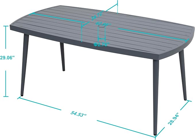 NUU GARDEN Outdoor Dining Table with 1.97" Umbrella Hole, All Weather Outdoor Patio Table, 6-Person Aluminum Rectangle Dining Table, Bistro Table for Garden, Poolside, Backyard, Grey